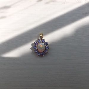 14K Gold Opal and Tanzanite Pendant